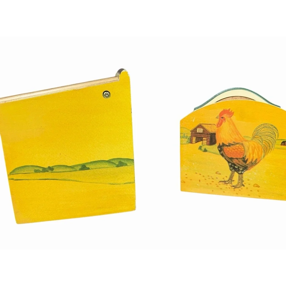 Vintage Rooster Recipe Box w Recipe Cards & Coasters Farmhouse Kitchen Decor Set